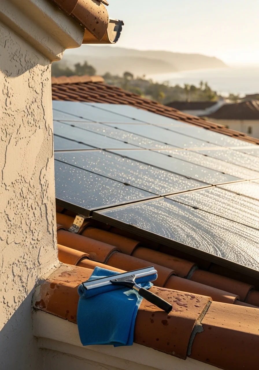 Professional window and solar panel cleaning on luxury Orange County residential property